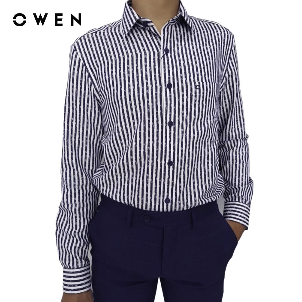 Áo Sơ Mi Nam Dài Tay Owen kiểu dáng Slimfit màu xanh họa tiết - AS20572DT