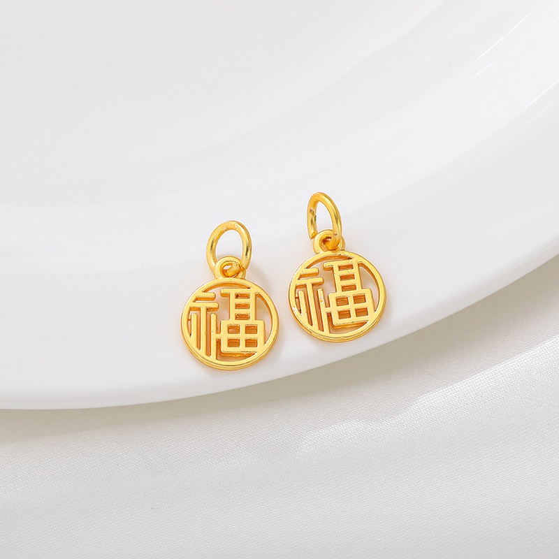 hạt charm Mặt Dây Chuyền 14K Hình Fu Bằng Đồng Mạ Vàng Dễ Thương diy