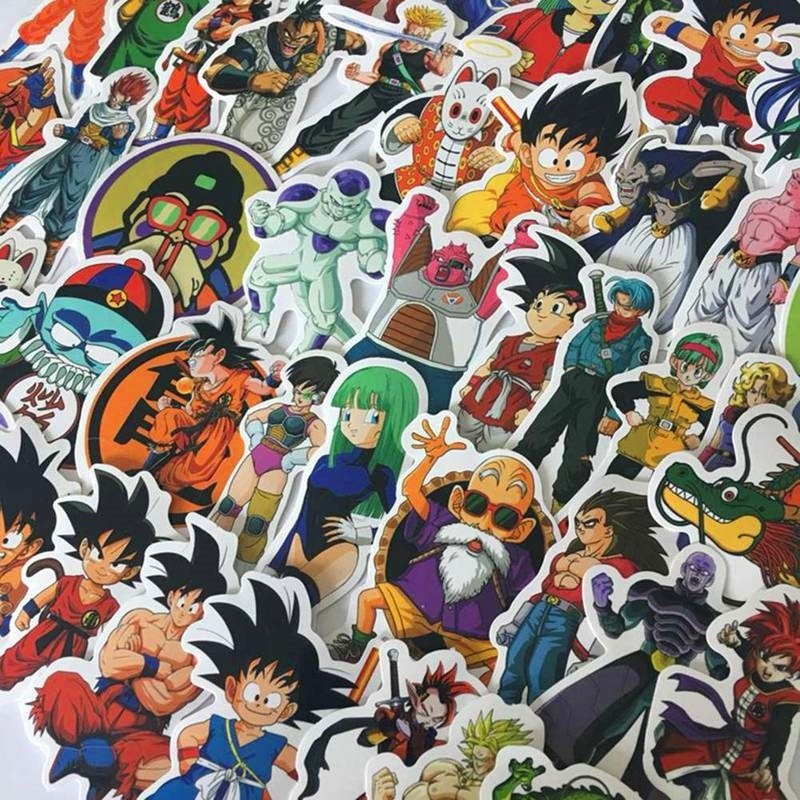 Bộ 50 Miếng Dán Trang Trí Ván Trượt / Laptop Hình Dragon Ball Super Saiyan Goku