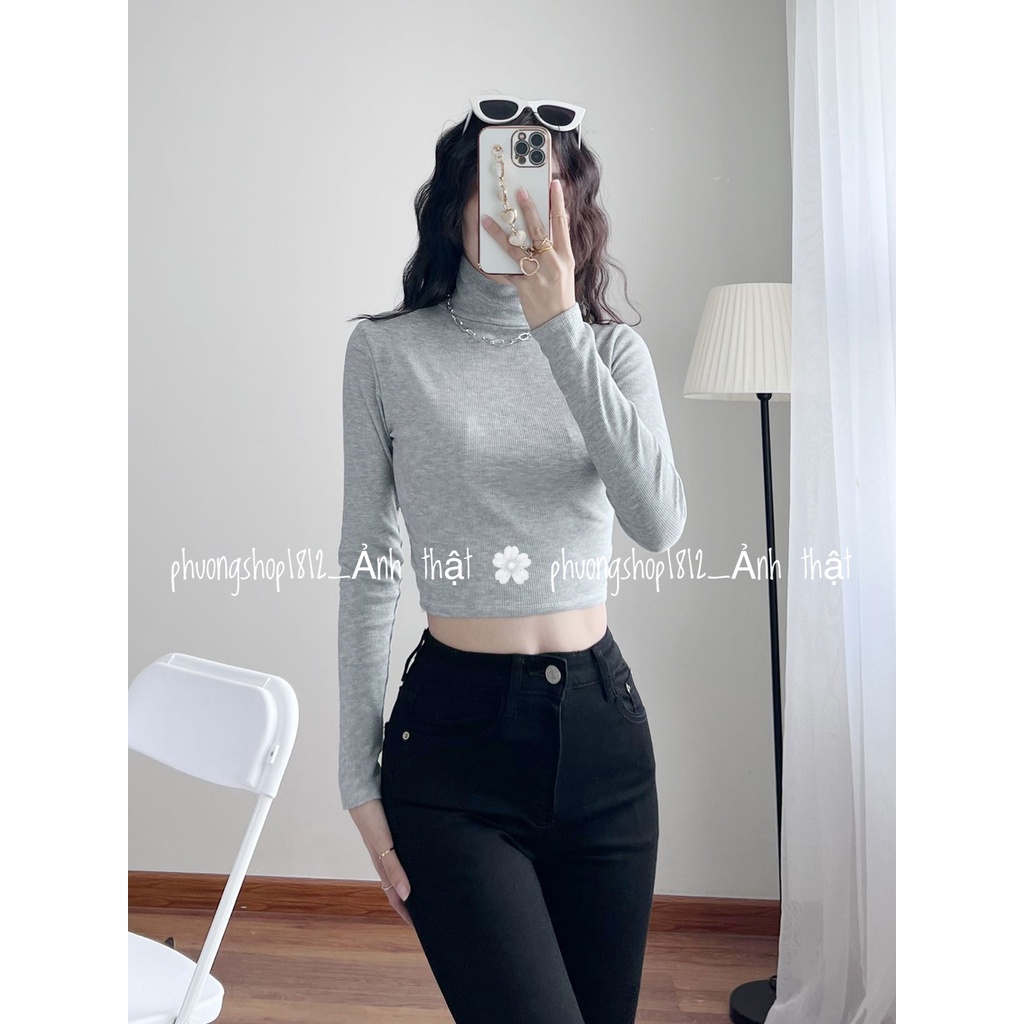 Áo Cổ lọ tay dài Croptop, Dáng Ôm, Cổ Cao 7 Phân Sang Chảnh, Chất GÂN Mịn Mát Co Giãn TỐT_PHƯỢNG SHOP1812