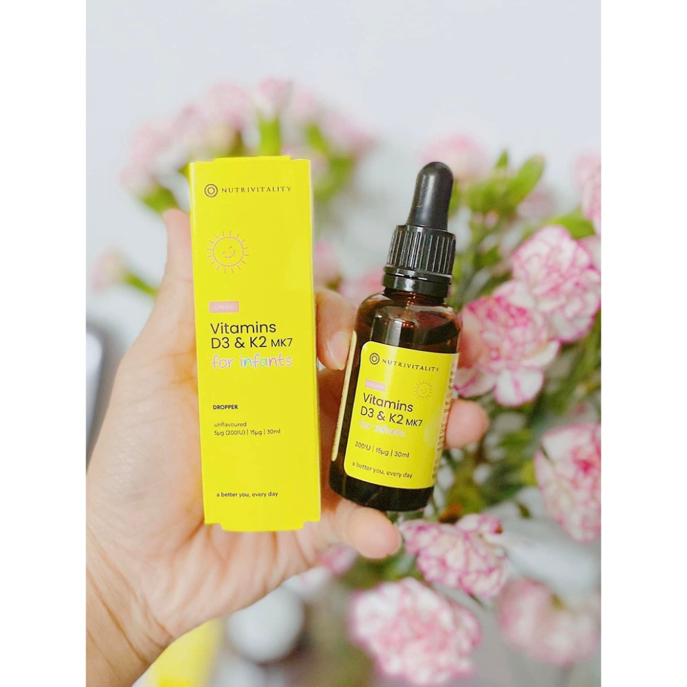 Vitamin D3 &amp; K2 MK7 Anh Nutrivitality 30ml cho trẻ từ sơ sinh - Xuất xứ Anh