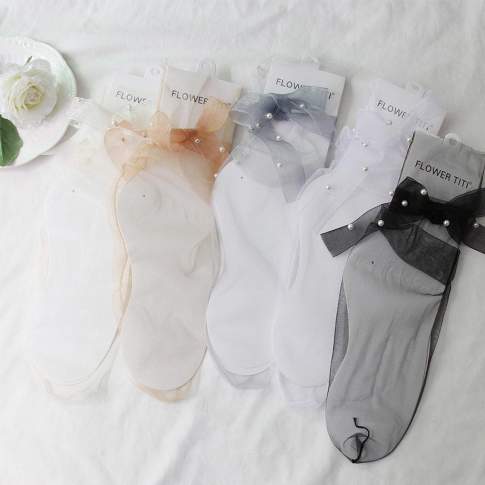 Vớ Chiffon Dài Trong Suốt Phối Nơ Thời Trang Đường Phố Vui Nhộn