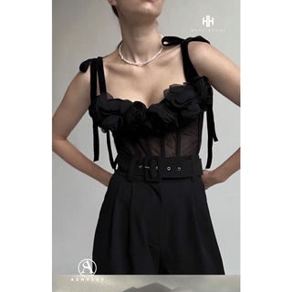 Áo bra tơ organza đính hoa kết tay nơ vai siêu xinh