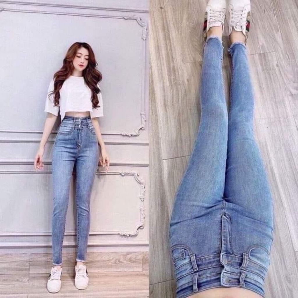 Quần jean Nữ -Quần bò Nữ Kiểu 2 Đai Dáng Skinny Đẹp Y Hình Chuẩn Hàng Shop