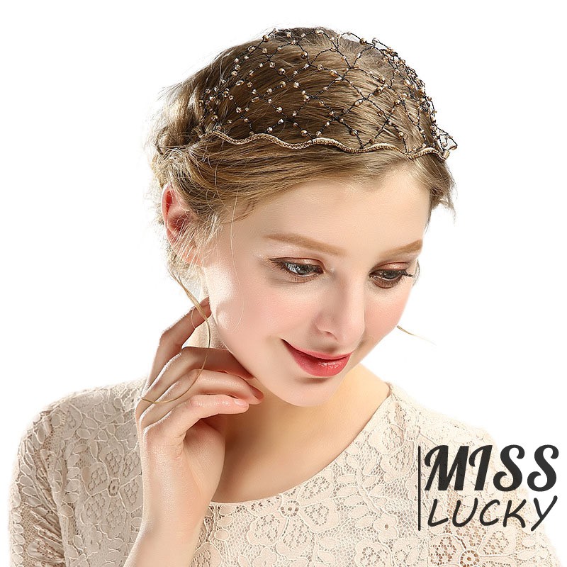 Luxury Baroque Vintage Crystal Head Buckle Crystal Mesh Bride Headband Rhinestone Tiara Wedding Hair Jewelry Accessories