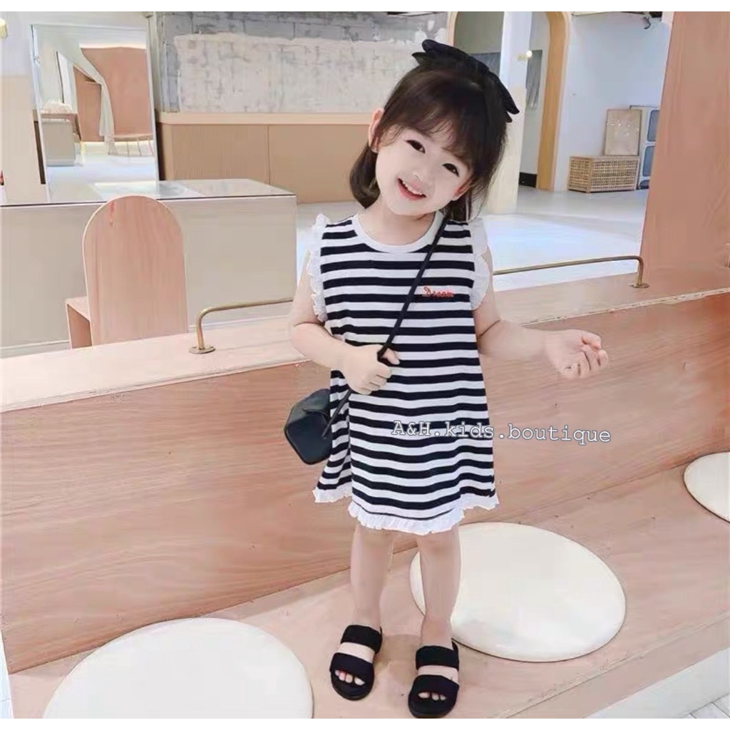 |FAMARAL1 giảm 10k cho đơn 50k|Váy kẻ phối bèo tay 2 màu