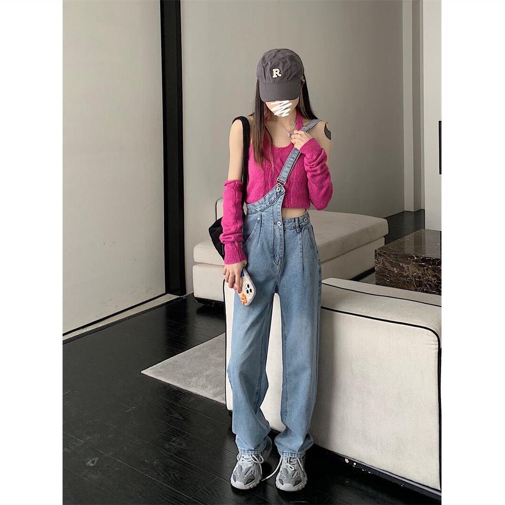 Quần Yếm Denim Dáng Suông Thiết Kế Lệch Tà Thời Trang Đường Phố 2022 Cho Nữ