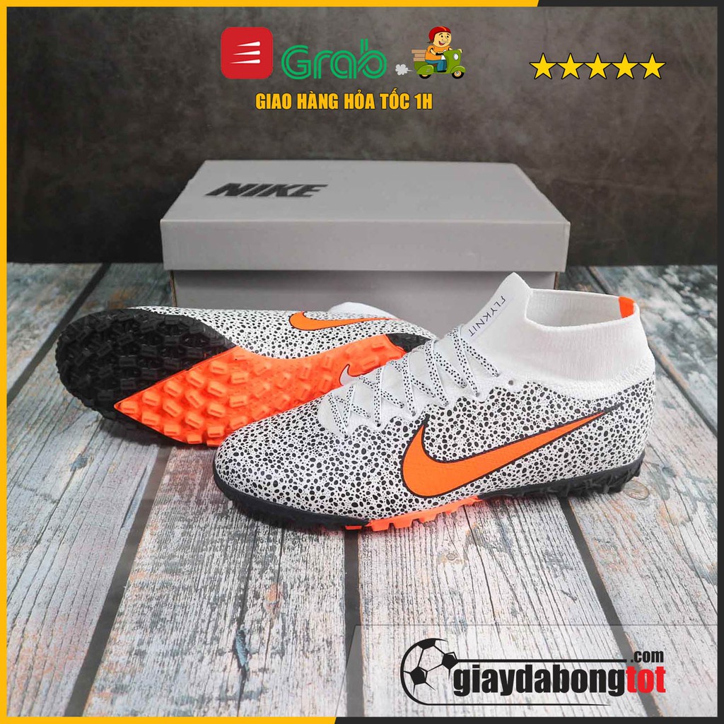 Giày đá bóng cổ cao Mercurial Superfly 7 Elite TF Safari đen trắng | Da vải bền chắc, cổ thun ôm chân, đế cao su mềm