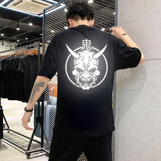 SALE- Áo phông tay lửng form rộng in hình Quỷ Oni phản quang - Áo thun store - độc đẹp