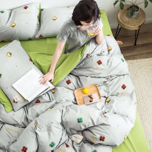 Bộ chăn ga Cotton hoạt tính - Mẫu hoạ tiết ghi.