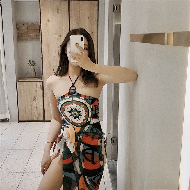 Bộ đồ bơi bikinin nữ liền thân tôn giáng  kèm khăn choàng - Đồ bơi đi biển