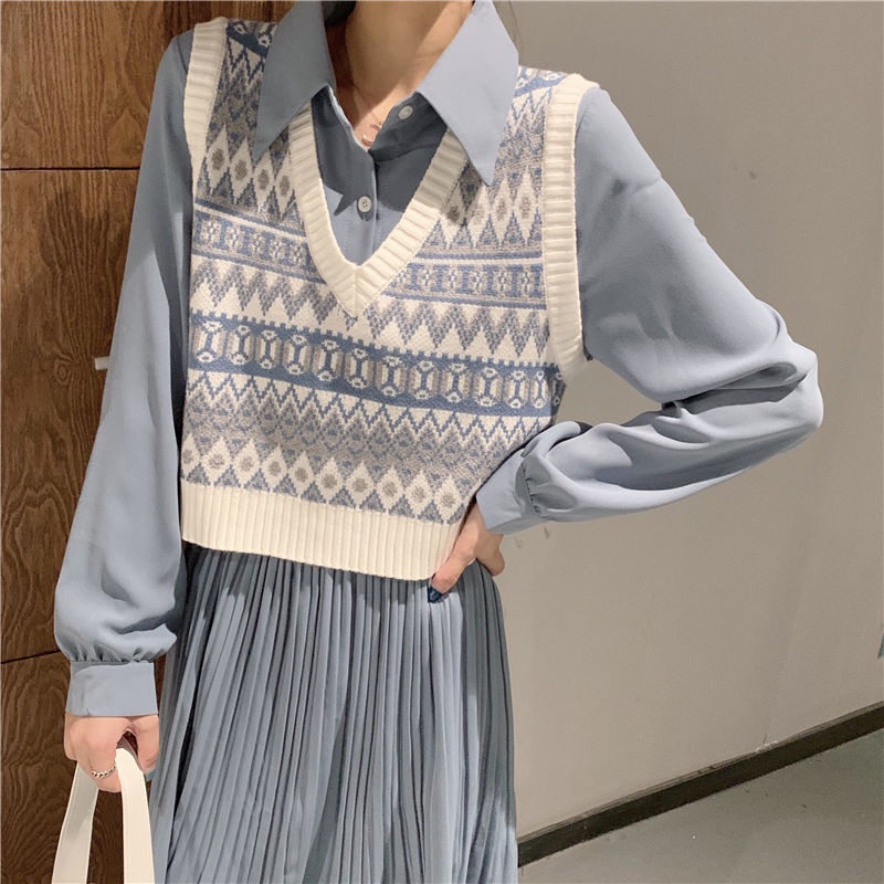 Áo Sweater không tay cổ chữ V dáng rộng thời trang dành cho nữ