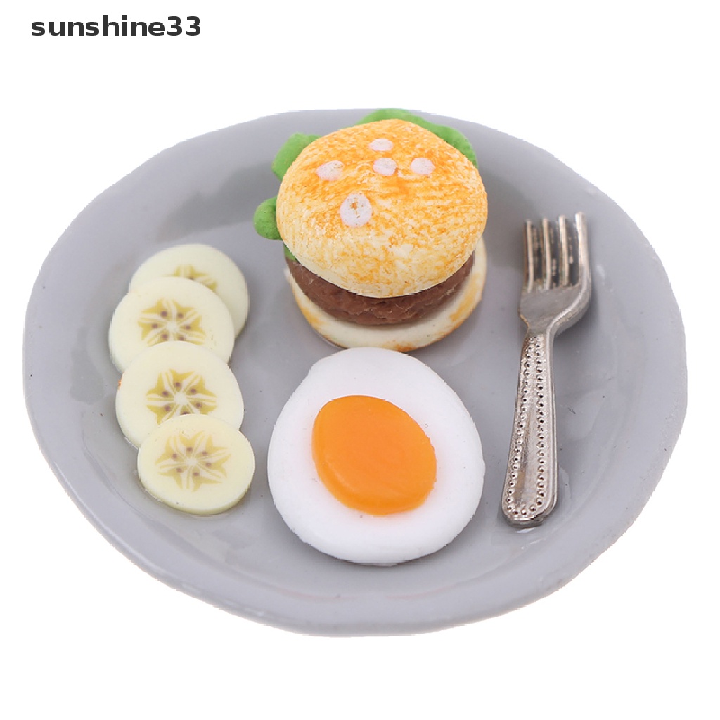 SU 1:12 Dollhouse Miniature Breakfast HamBurger Egg Dish Kitchen Food Accessories n