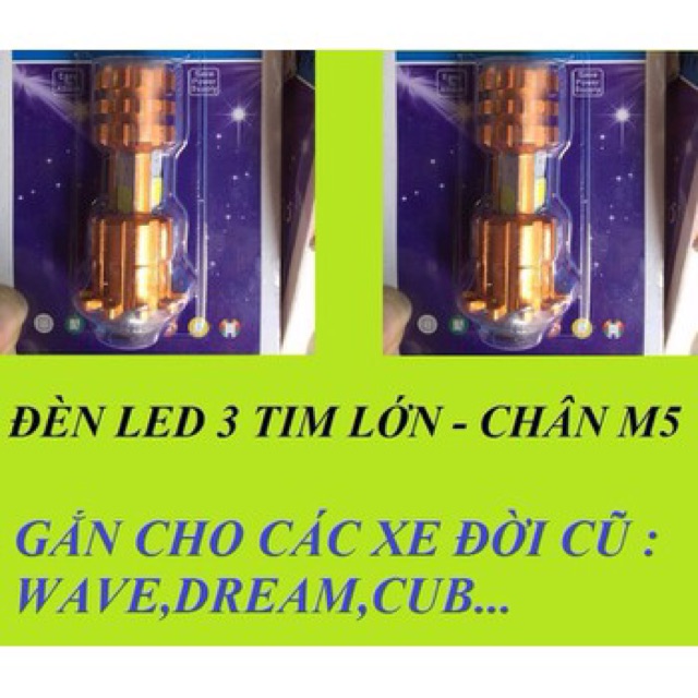 Pha LED 3 tim chân m5 cho xe đời cũ:wave,dream...