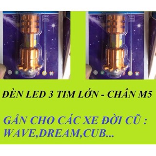 Pha LED 3 tim chân m5 cho xe đời cũ:wave,dream...