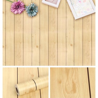 10M Giấy Dán Tường Gỗ Vàng, Khổ Rộng 45cm Có Keo Sẵn