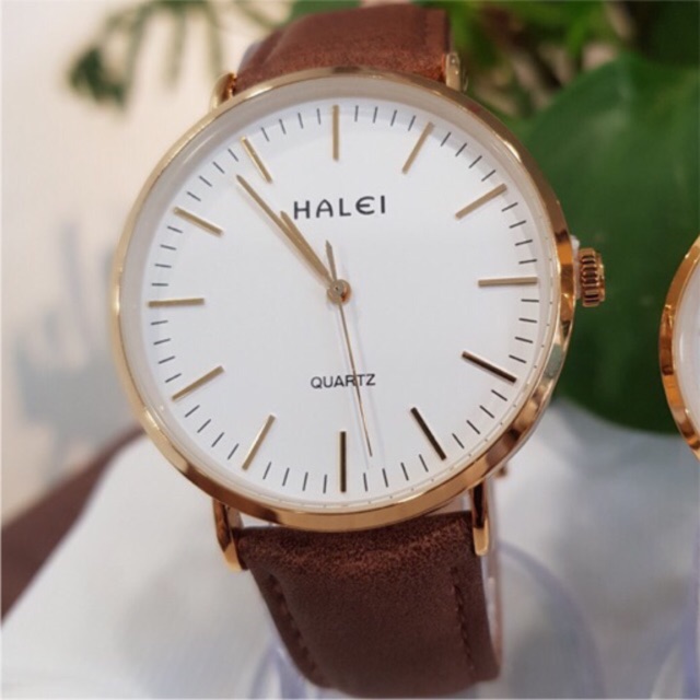 [SALE_TẾT] Đồng Hồ Nam Dây Da nâu mặt số vạch Chính Hãng Halei - Tony Watch 68 - Có Video thật