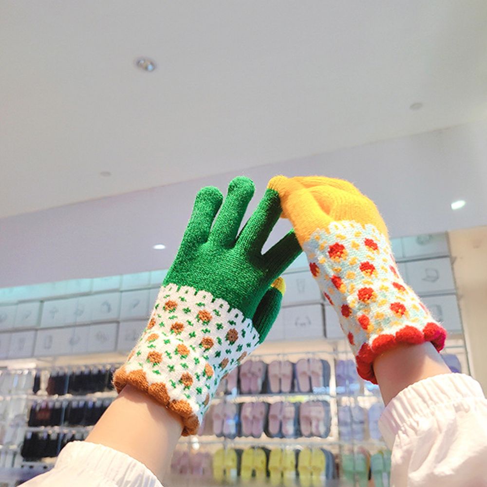 Đôi găng tay trượt tuyết bằng len dệt kim dày dặn co giãn dễ thương có thể dùng màn hình cảm ứng