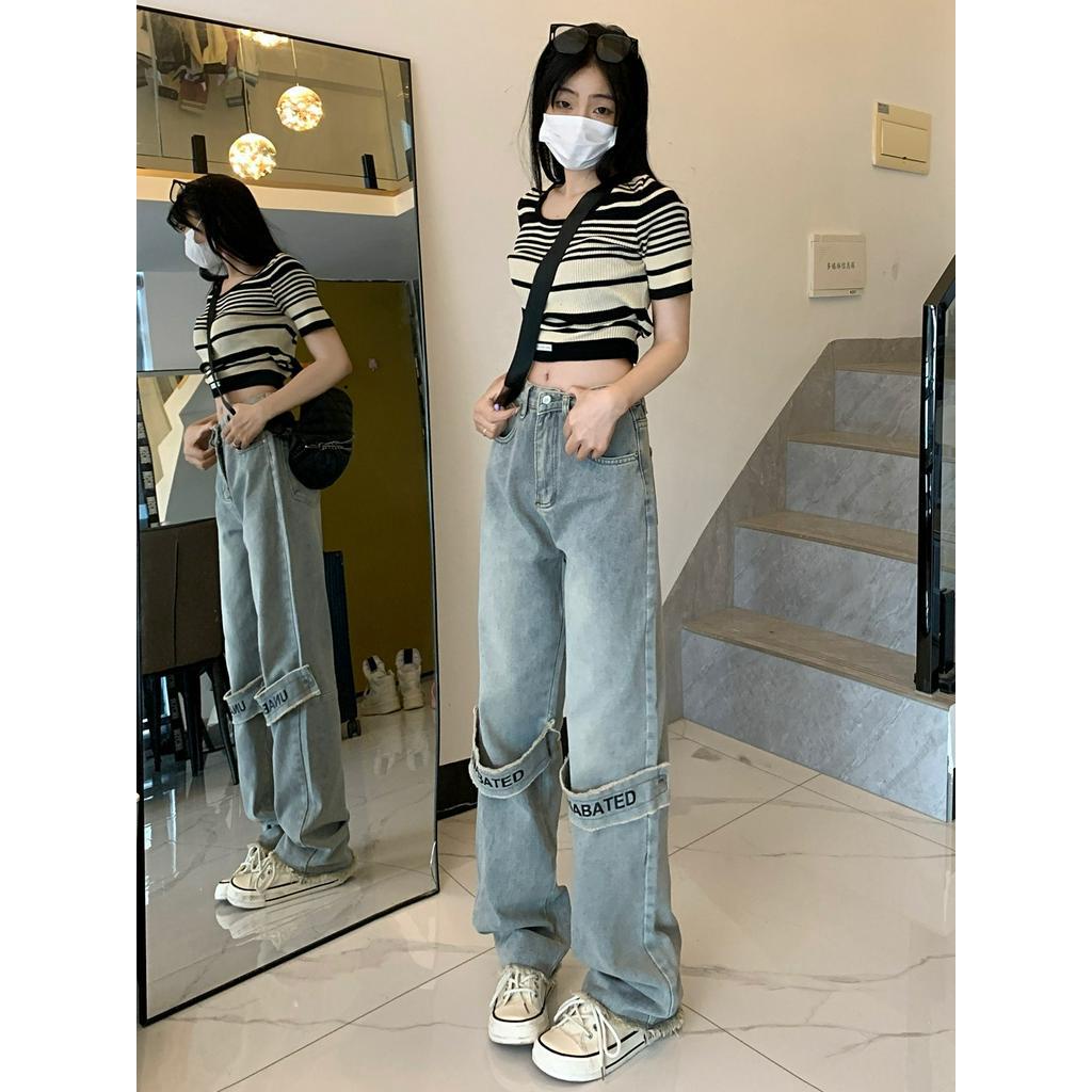 Quần jeans Nữ Lưng Cao Ống Rộng Thời Trang Cá Tính