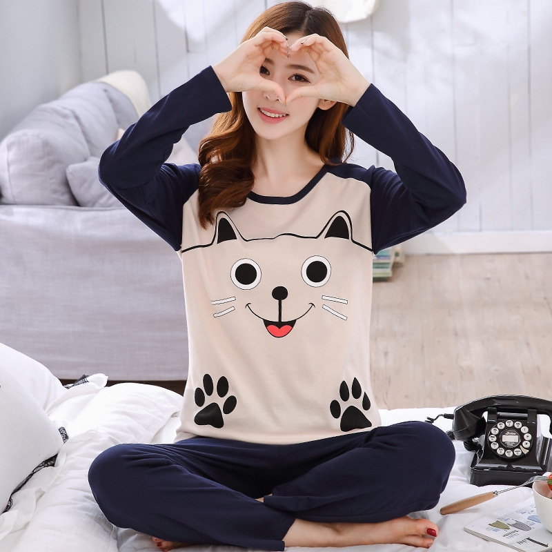 Bộ Đồ Ngủ 2 Món Vải Cotton Tay Dài In Hoạt Hình Dễ Thương Size M-xxl