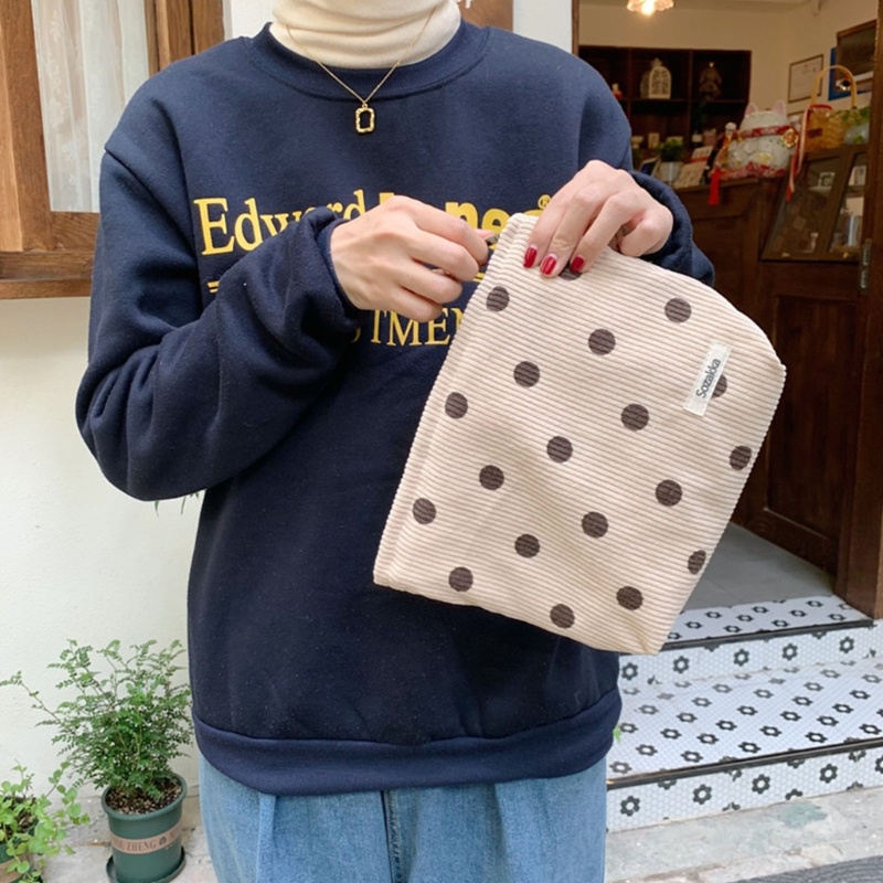 Túi Đựng Đồ Trang Điểm Sức Chứa Lớn Họa Tiết Chấm Bi Xinh Xắn Tiện Dụng Cho Nữ