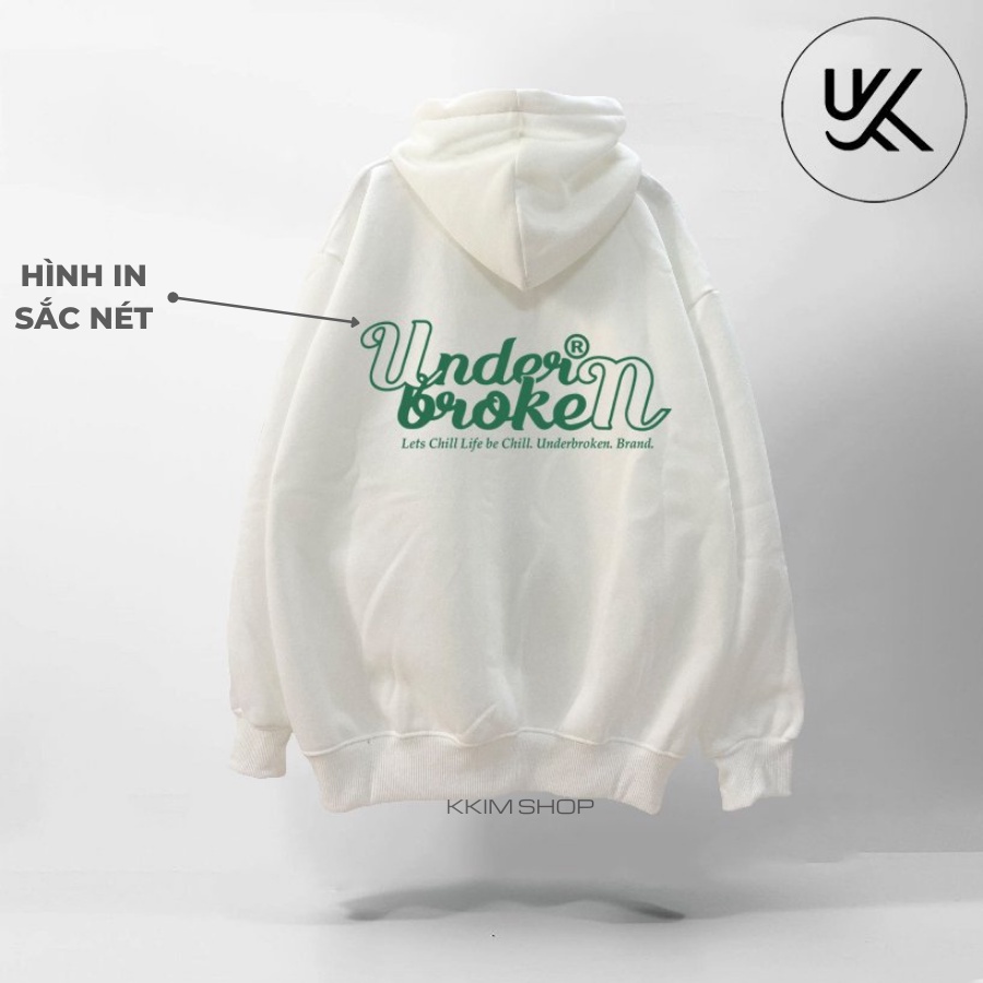 Áo Nỉ HOODIE ZIP UNDER BROKEN màu XANH LÁ, Áo khoác hoodie dây kéo unisex nam nữ form rộng oversize, Nỉ bông cao cấp
