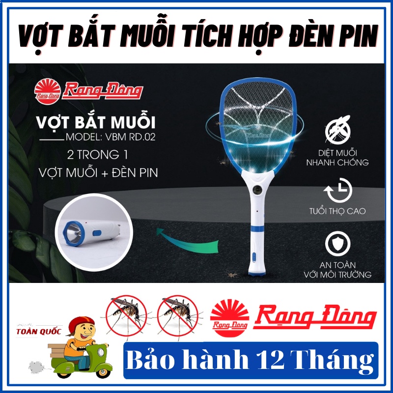 Vợt muỗi rạng đông tích hợp đèn pinVợt bắt muỗi có đèn pin tháo rời, pin siêu trâuBảo hành 12 tháng