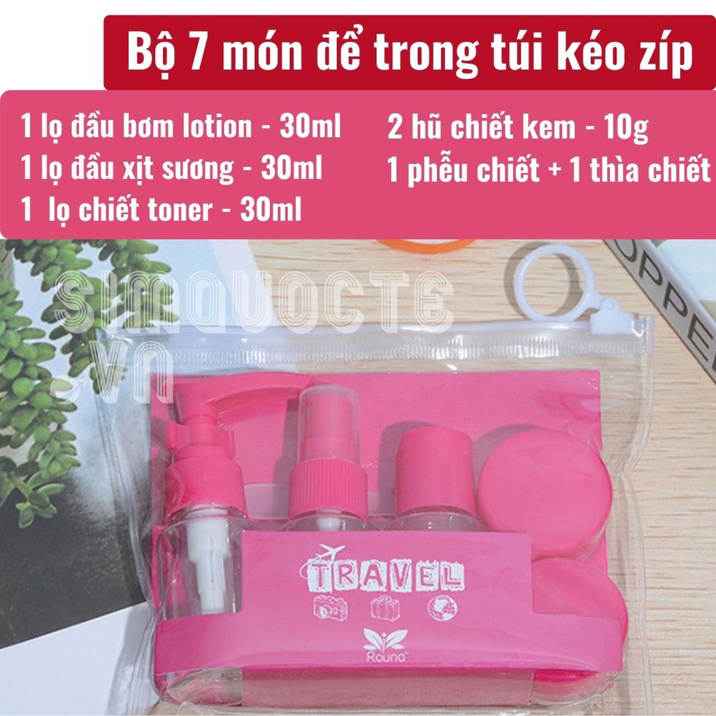 Bộ chiết mỹ phẩm 7 món để trong túi nhựa chắc chắn