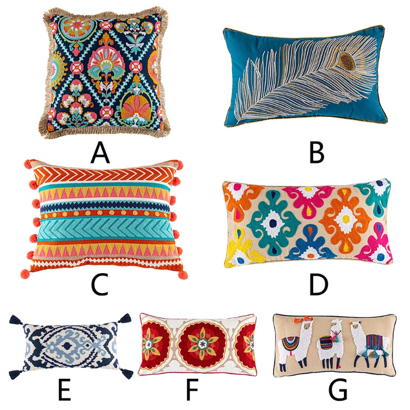 Aoto Vỏ Gối Thêu Hình Lạc Đà Alpaca Tua Rua Phong Cách Bohemian Cổ Điển