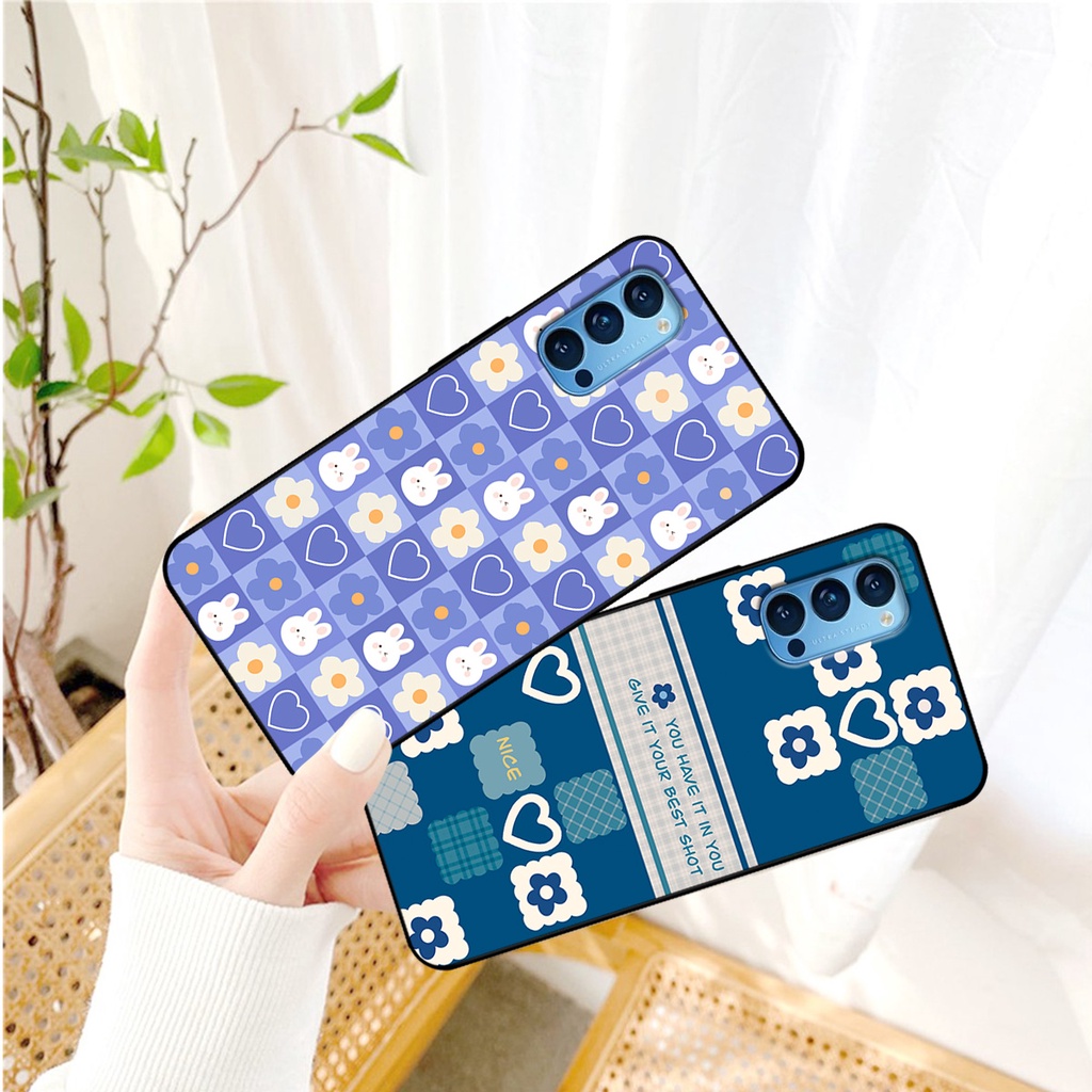 Ốp lưng Oppo Reno 4 - Reno 4 Pro - Reno4 - Reno4 Pro in hoạ tiết caro trái tim đen trắng, gấu bear cute đáng yêu