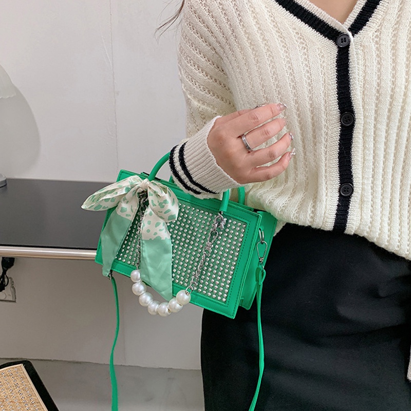 Túi Đeo Chéo Hình Vuông Nhỏ Đính Đá Lấp Lánh Thời Trang Cho Nữ