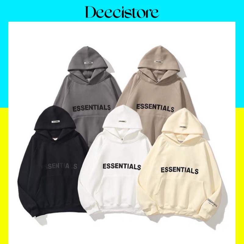 Áo Khoác Hoodie Nỉ DEECI Có Mũ Form RộngÁo Nỉ In Chữ ESSENTIALS Nhiều Màu Unisex Nam Nữ HD01