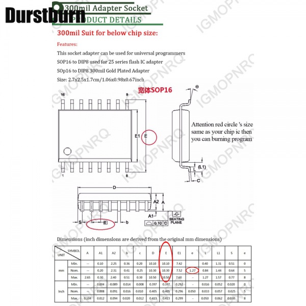Thiết Bị Chuyển Đổi SOIC8 SOP8 SOP16 Sang DIP8 Rộng 150mil 200mil 208mil 300mil SOP8