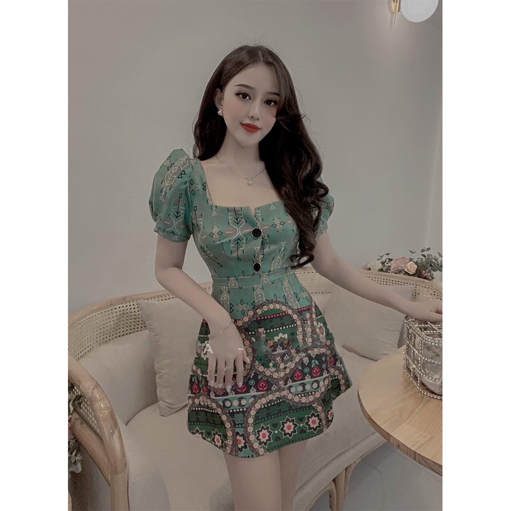 BONUCCI Đầm váy hoa cài cúc xinh ( xanh, đen ) thời trang nữ dạo phố dự tiệc | BigBuy360 - bigbuy360.vn