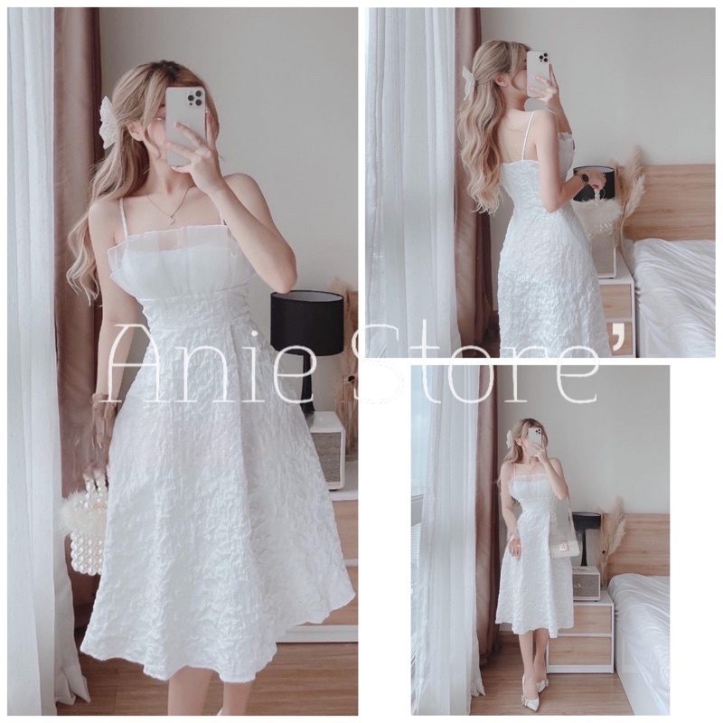 Đầm 2 Dây Nữ Vải Gấm Voan Ngực 🦋 Váy Trắng Nữ Dáng Xòe 🦋