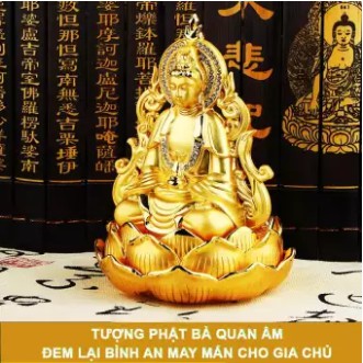 Tượng Phật bà Quan Âm để xe ô tô bằng  hợp kim mạ vàng đính đá, có khoang chứa nước hoa.