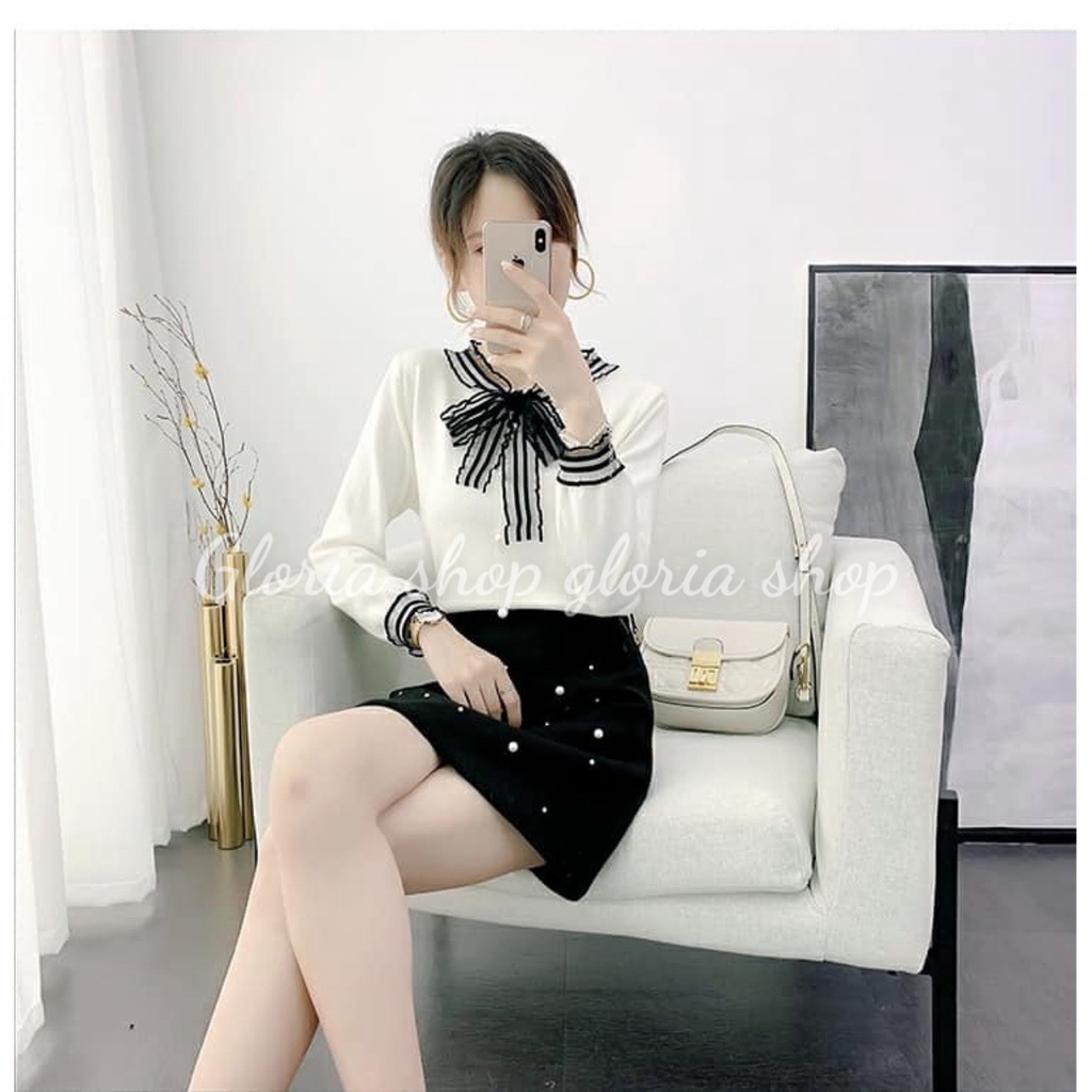Áo sơ mi nữ kiểu Gloria Shop ,Áo sơ mi nữ tay bồng phối nơ ren gam nhẹ nhàng chất vải đẹp Hồng+ trắng
