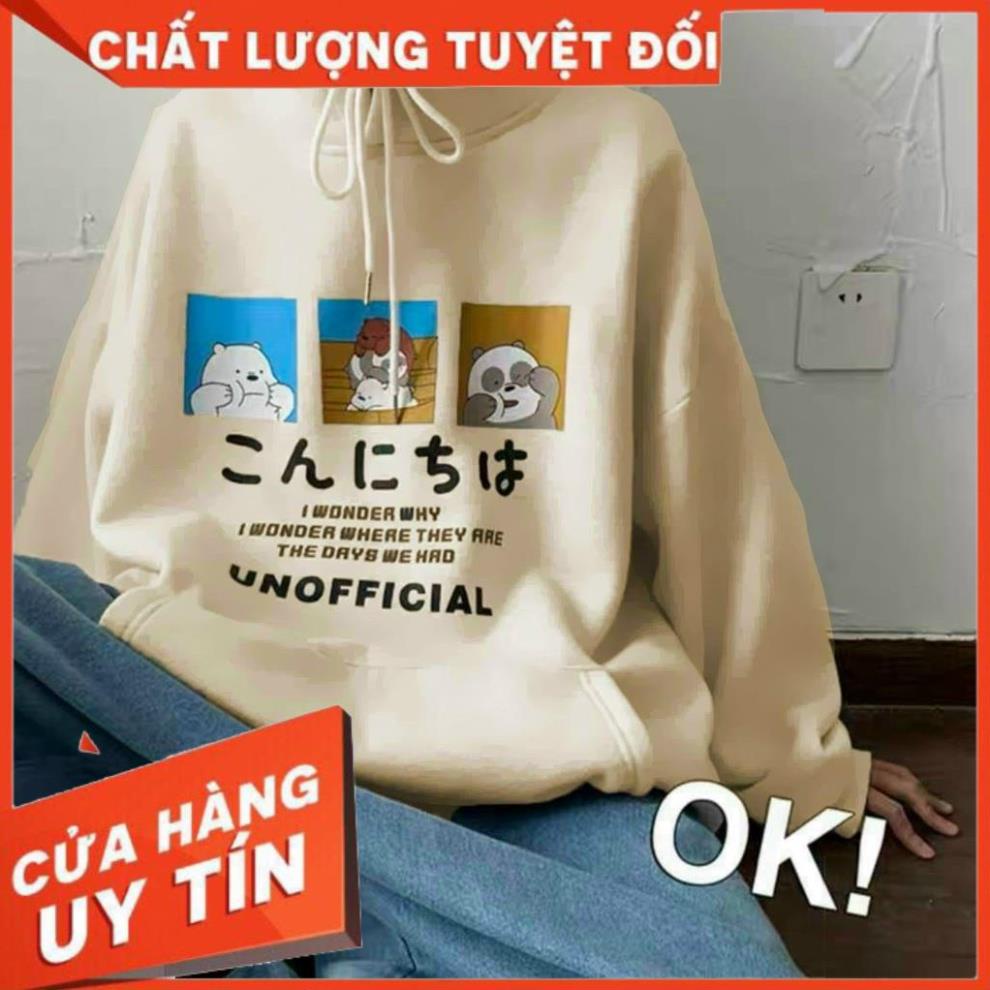 Áo hoodie unisex nam nữ in hình Gấu có mũ chất nỉ dày mịn, Áo hoodie tay dài dáng rộng nam nữ mặc đẹp - K036