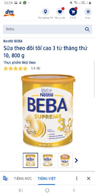 (Kèm Bill Đức) Sữa Beba xách tay Đức 800g