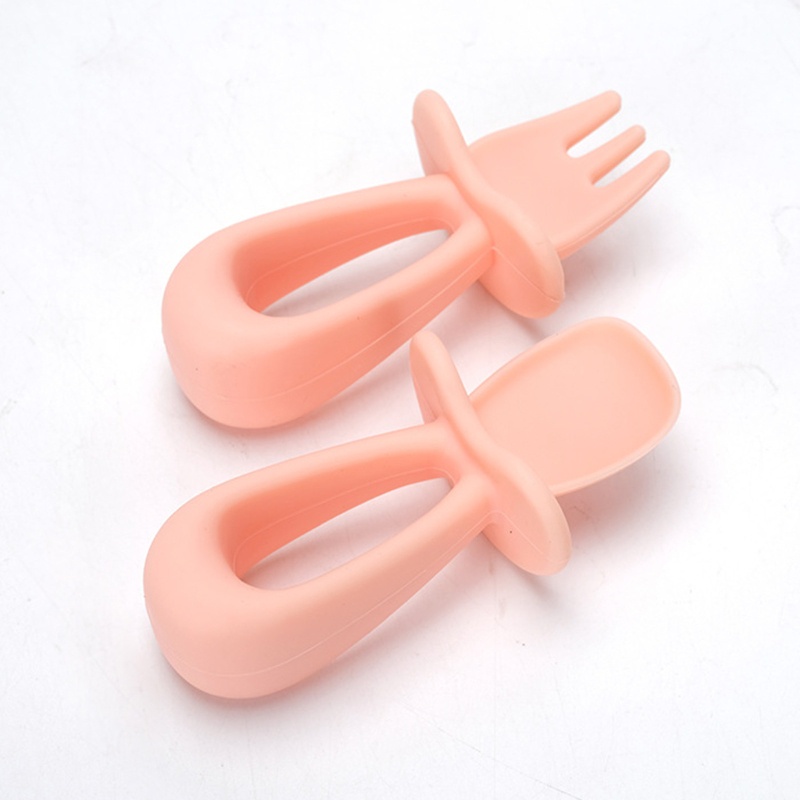 Bộ 2 Muỗng Nĩa Silicone Tay Cầm Ngắn Dành Cho Bé Tập Ăn
