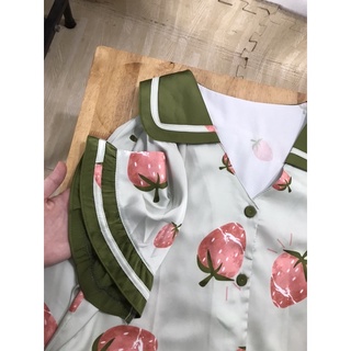 Bộ ngủ lụa latin cộc dài phối ren xinh
