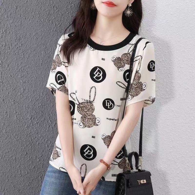 Áo thun ngắn tay in chữ plus size cho phụ nữ trung niên