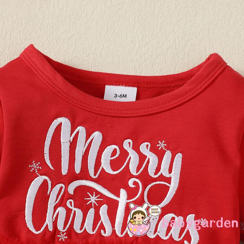 Đầm Vải Tuyn Tay Dài Phồng Thêu Chữ Thời Trang Giáng Sinh Cho Bé Gái 3 Tháng Đến 3 Tuổi Kèm Băng Đô