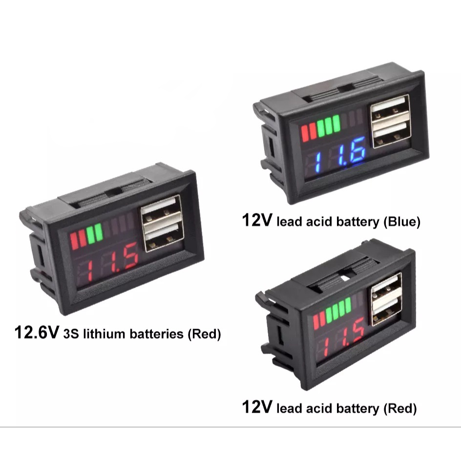 Vôn kế điện tử Ắc quy axit-chì 12-24VDC có 2 cổng USB