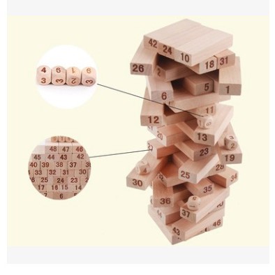 Bộ rút gỗ xếp hình, hình khối đồ chơi lắp ráp 54 thanh an toàn rèn luyện trí thông minh cho trẻ