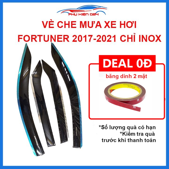 Vè mưa Fortuner 2017-2021 vè chỉ inox che mưa bảo vệ xe