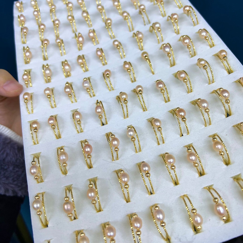 Nhẫn Tay Mạ Vàng 14K Đính Hạt Giả Ngọc Trai 5~6mm