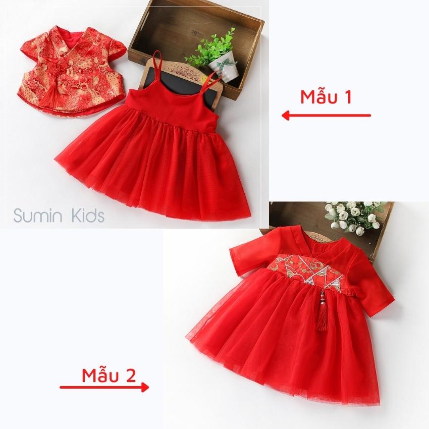 Váy tết cho bé gái mẫu đầm đỏ QC siêu xinh Sumin Kids