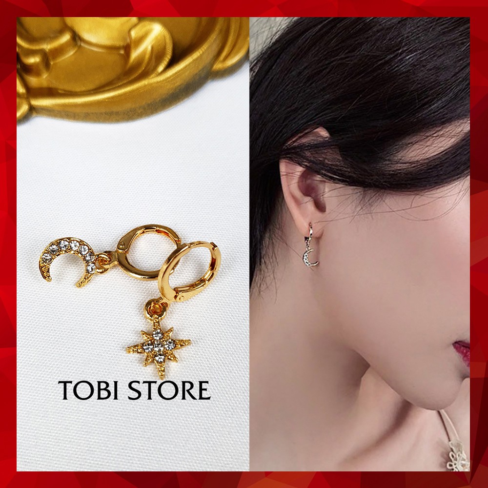 Khuyên tai nữ trăng sao vũ trụ đính đá khuyên tròn cao cấp TB19/6 TOBI STORE