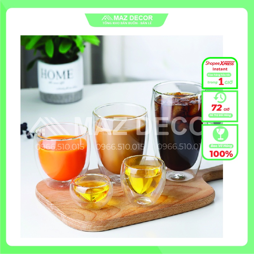 [Sỉ] Cốc ly thủy tinh 2 lớp giữ nhiệt lâu bằng thủy tinh uống trà và cafe 240ml -350ml-450ml đẹp dày dặn cao cấp giá rẻ